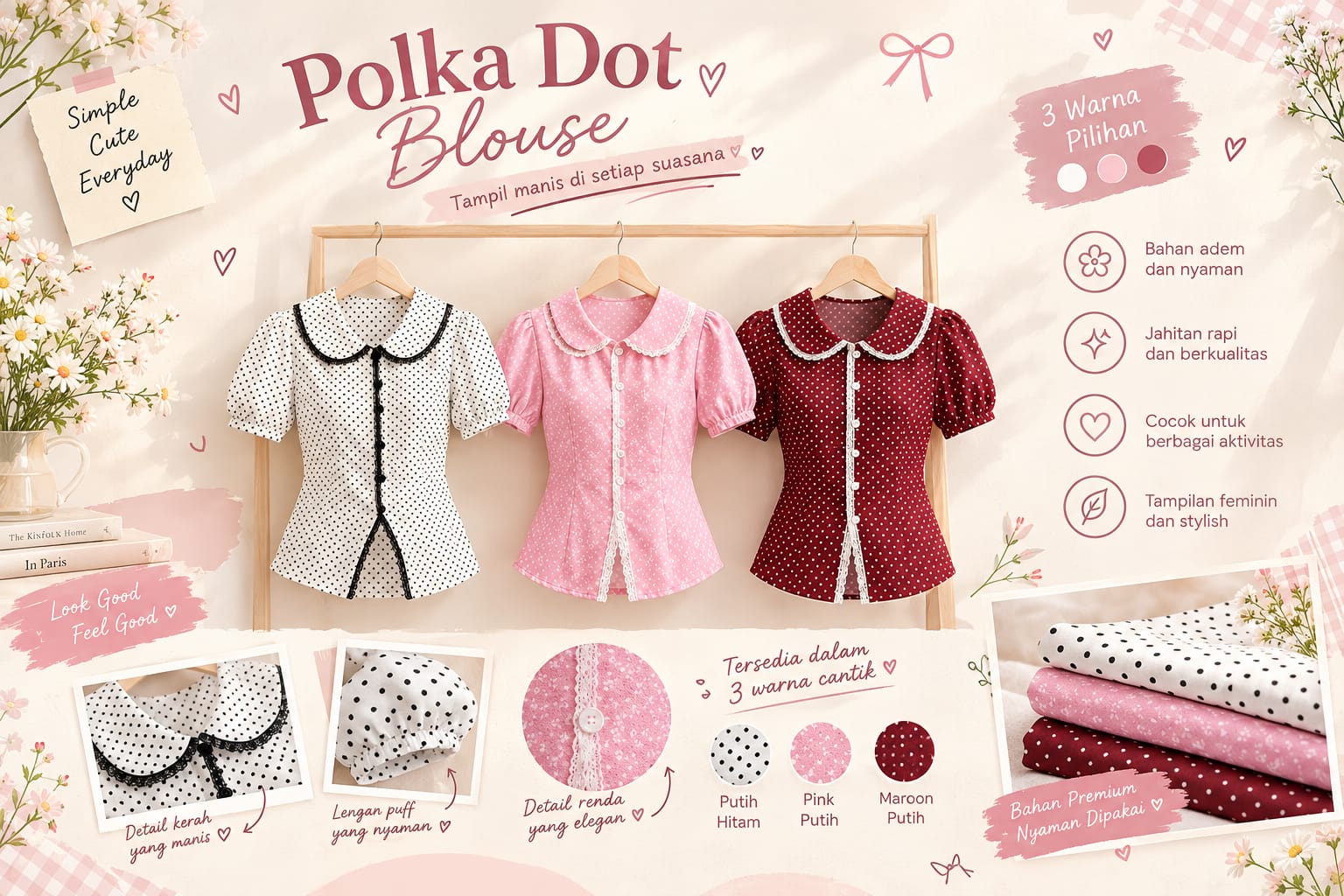 Blouse Polkadot Manis, Feminin, and Stylish